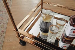 WOHNLING Design Servierwagen Dunkles Gold 2 Ebenen Mit Bremsen | Beistelltisch Auf Rollen | Speisewagen Mit Glasplatte | Küchenwagen | Teewagen -Kaufland Verkäufe 000776a98455a38f9efdefb3f6ee5540