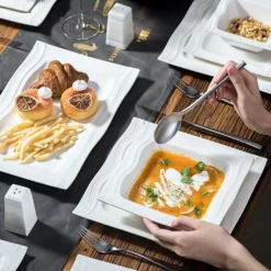 MALACASA, Serie Mario, 28-teilig Kombiservice Aus Porzellan Geschirrset Mit Je 6 Schalen, 6 Dessertteller, 6 Suppenteller, 6 Speiseteller, 2 Rechteckige Platten Und 2 Salz- Und Pfefferdosen -Kaufland Verkäufe 00848828380ea1cc516743136899276b