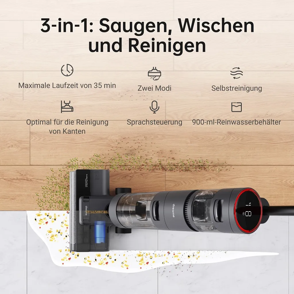 Dreame H12 Nass Trockensauger Kabellos Handstaubsauger Waschsauger Mit Kantenreinigungsbürste, Selbstreinigungsfunktion, Schmutzerkennung, LED-Display, 900mL Wassertank Für Hartböden, Tierhaare 7 Dreame H12 Nass Trockensauger Kabellos Handstaubsauger Waschsauger Mit Kantenreinigungsbürste, Selbstreinigungsfunktion, Schmutzerkennung, LED-Display, 900mL Wassertank Für Hartböden, Tierhaare – Bild 5