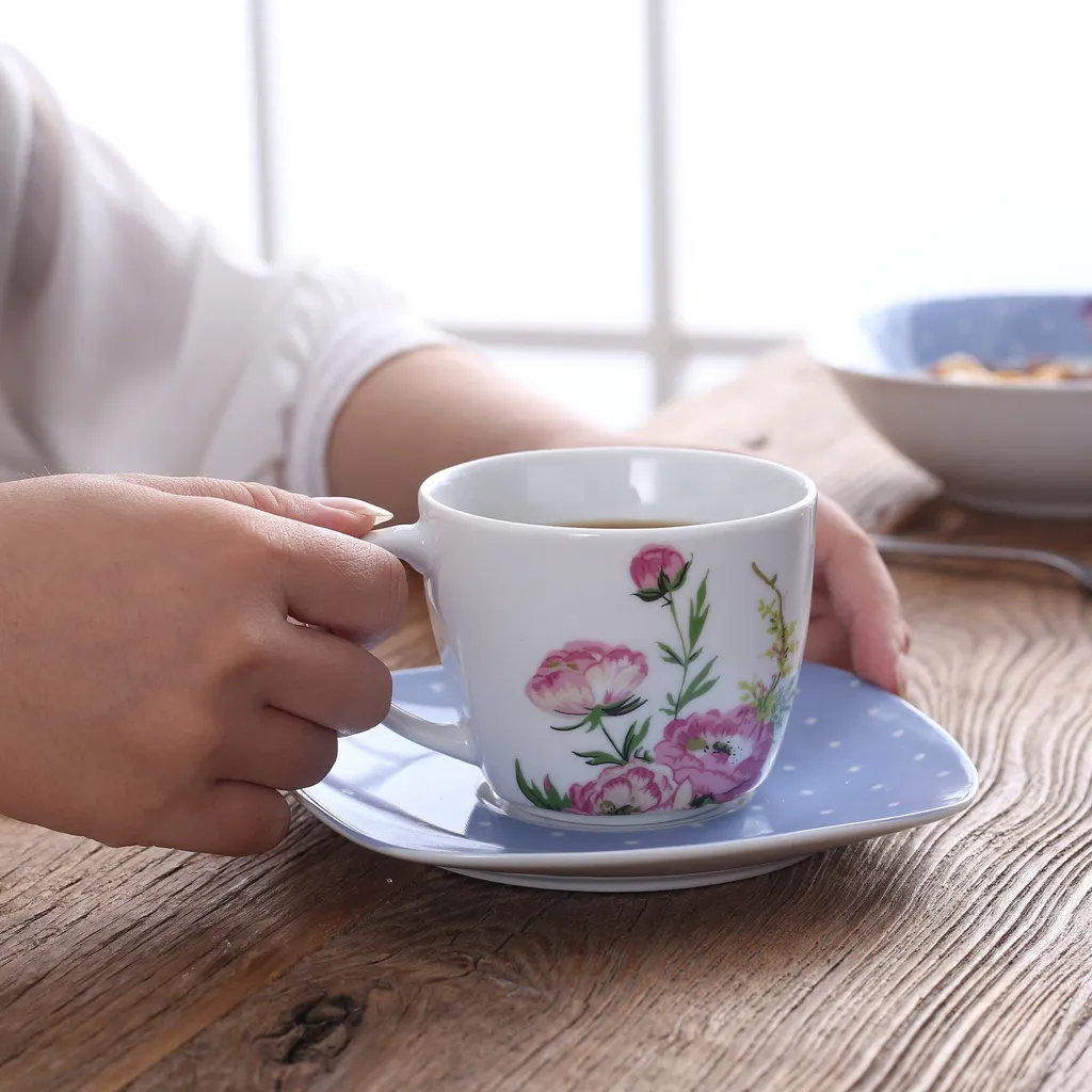 VEWEET 30-teilig Porzellan Tafelservice, Serie 'Hannah', Kombiservice Für 6 Personen, Blau Mit Floral Dekoration 10 VEWEET 30-teilig Porzellan Tafelservice, Serie 'Hannah', Kombiservice Für 6 Personen, Blau Mit Floral Dekoration – Bild 8