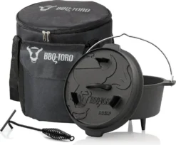 BBQ-Toro Dutch Oven Set 3-teilig, 4.5 QT Feuertopf + Deckelheber, Gusseisen Topf
