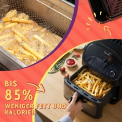 KYVOL Heißluftfritteuse XXL, 5,7L Heißluft-Fritteuse Mit Digitalem LED-Touchscreen, Fritteusen Airfryer Mit Sichtfenster 8 Kochprogrammen, Rezepte Auf Deutsch, Antihaft-Frittierkörben, Ohne Fett, 1350W -Kaufland Verkäufe 03cc7293678a4d1443aa46c234851f53