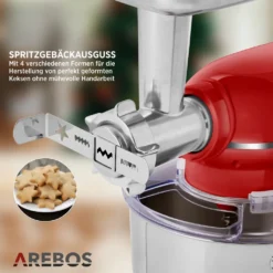 AREBOS 6-in-1 Küchenmaschine 1500W, Fleischwolf, Blender, Nudelmaschine, Knetmaschine Mit Edelstahl-Schüssel 5,5 L, Rot 18 AREBOS 6-in-1 Küchenmaschine 1500W, Fleischwolf, Blender, Nudelmaschine, Knetmaschine Mit Edelstahl-Schüssel 5,5 L, Rot -Kaufland Verkäufe 05786d548266eb27b8257338fdd1f1ee