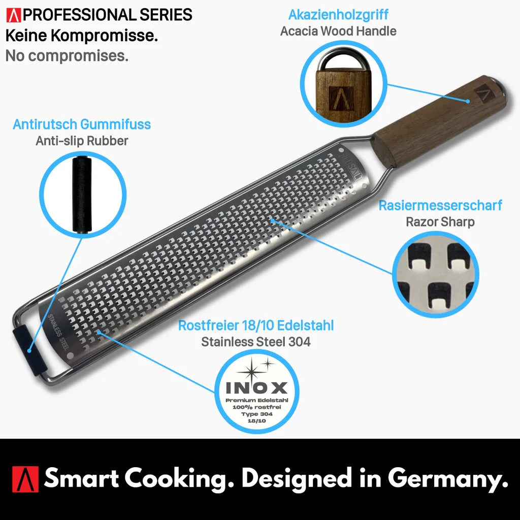 REDSALT® Premium Zester Edelstahl Reibe Mit Holzgriff | Rasiermesserscharfe Klinge | Küchenreibe Für Zitrone Ingwer Muskatnuss | Parmesanreibe Ingwerreibe Zitronenreibe Käsereibe 4 REDSALT® Premium Zester Edelstahl Reibe Mit Holzgriff | Rasiermesserscharfe Klinge | Küchenreibe Für Zitrone Ingwer Muskatnuss | Parmesanreibe Ingwerreibe Zitronenreibe Käsereibe – Bild 2