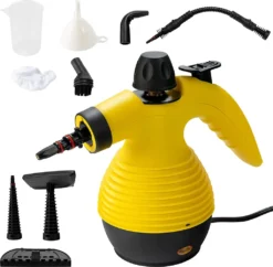 COSTWAY Handdampfreiniger Inkl. 9 Zubehörteil 3 Bar/350ml/1050W/3-5min Aufheizzeit Dampfreiniger Handgerät Gelb