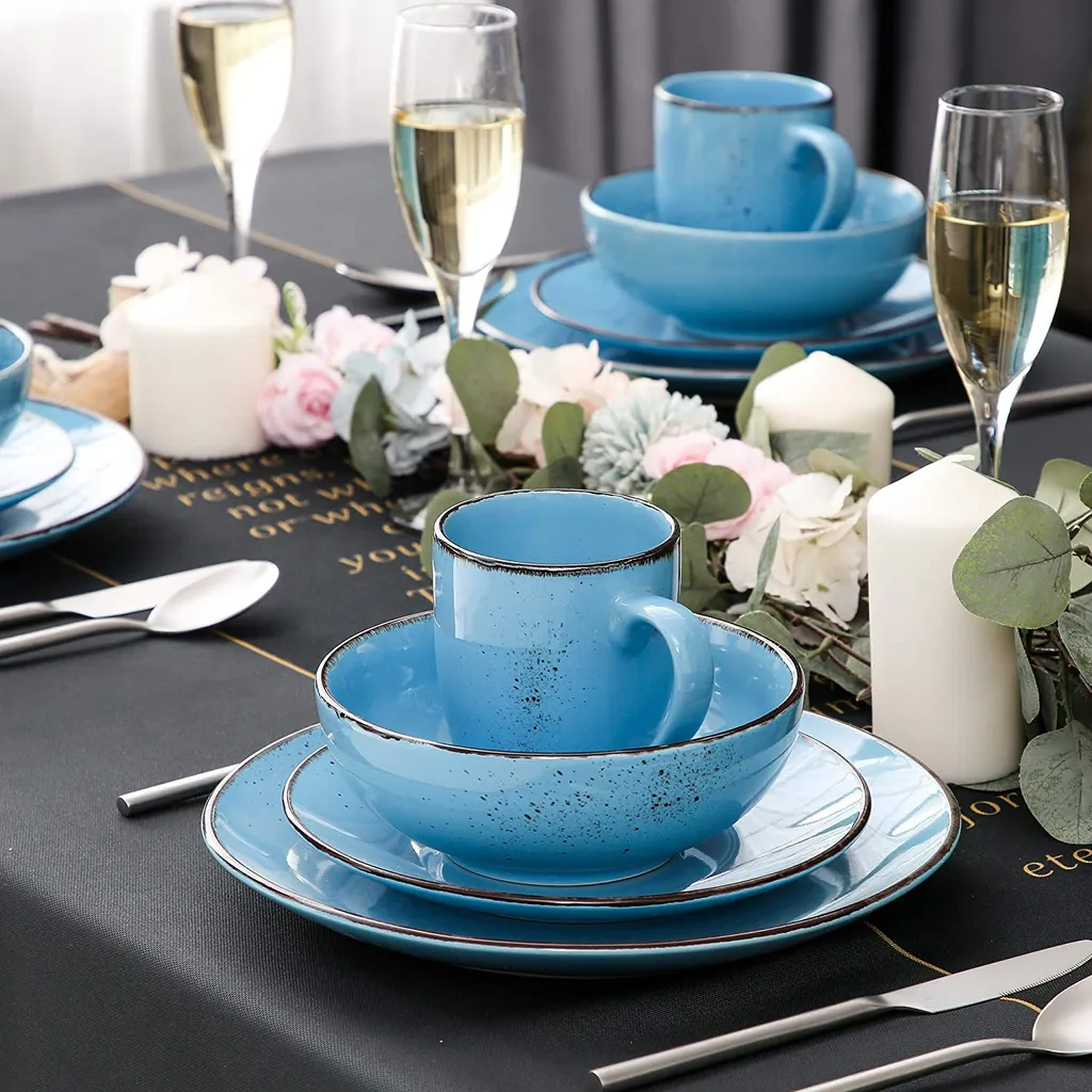 Vancasso Serie Navia Oceano, 16 Teilig Essservice Set Aus Steingut, Tafeiservice Für 4 Personen, Wasserblau, Vintage Aussehen, Natur Design 12 Vancasso Serie Navia Oceano, 16 Teilig Essservice Set Aus Steingut, Tafeiservice Für 4 Personen, Wasserblau, Vintage Aussehen, Natur Design – Bild 10