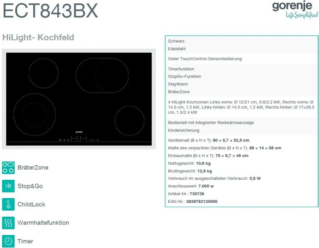 HERDSET Gorenje Einbaubackofen Mit Glaskeramikkochfeld - Autark, 80 Cm BräterZone 13 HERDSET Gorenje Einbaubackofen Mit Glaskeramikkochfeld - Autark, 80 Cm BräterZone – Bild 11