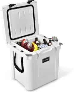 COSTWAY 31L Kühlbox Strapazierfähig Kühler Mit Korb & Getränkehalter Griffen & Fischlineal Eiskühler Tragbar Kälte Bis 9 Tage Weiß