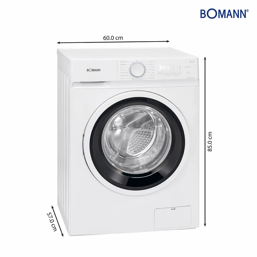 Bomann WA 7193 Waschmaschine, 9kg, 15 Waschprogramme, 1.400 U/min.(max), LED-Display, Kindersicherung, Hygiene Pro, Weiß 7 Bomann WA 7193 Waschmaschine, 9kg, 15 Waschprogramme, 1.400 U/min.(max), LED-Display, Kindersicherung, Hygiene Pro, Weiß – Bild 5