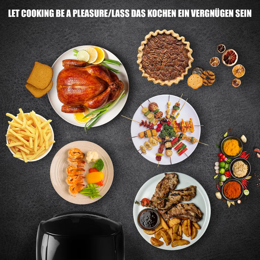 Jago® XXXL 8in1 Heißluftfritteuse 12L + 10 Zubehör - 1800W, LED Display Mit Touch Screen, 8 Programme / Timer, Ohne ÖL - Airfryer, Heißluft, Fritteuse, Heißluftofen, Backofen, Dehydrator, Grill 13 Jago® XXXL 8in1 Heißluftfritteuse 12L + 10 Zubehör - 1800W, LED Display Mit Touch Screen, 8 Programme / Timer, Ohne ÖL - Airfryer, Heißluft, Fritteuse, Heißluftofen, Backofen, Dehydrator, Grill – Bild 11