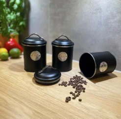 Aufbewahrungsbehälter Mit Deckel Set 3-tlg. Vorratsdose Metall Schwarz Ø 11x16cm Vorratsdosen-Set Aromadosen Für Kaffee Zucker Tee -Kaufland Verkäufe 092175ac0ab6cd36c5e08f11a4eebd67