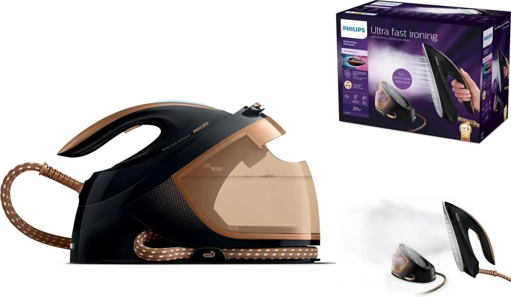 Philips GC8755/80, Dampfbügeleisen, SteamGlide Plus-Sohle, 1,8 M, 450 G/min, Schwarz, Kupfer, 120 G/min 6 Philips GC8755/80, Dampfbügeleisen, SteamGlide Plus-Sohle, 1,8 M, 450 G/min, Schwarz, Kupfer, 120 G/min – Bild 4