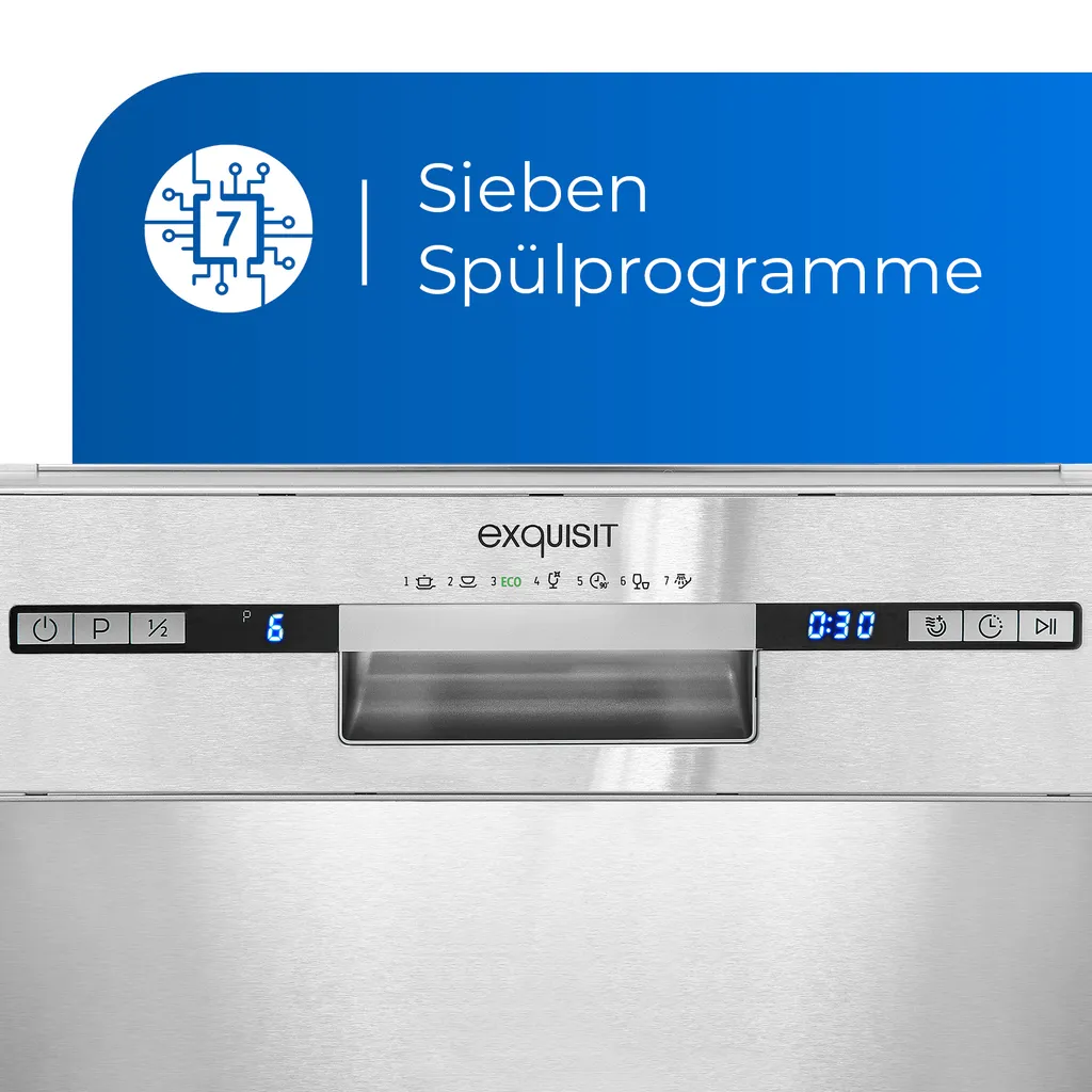Exquisit Einbaugeschirrspüler EGSP9309-EF-030E Inox | Edelstahlfront | 9 Gedecke | Inox 7 Exquisit Einbaugeschirrspüler EGSP9309-EF-030E Inox | Edelstahlfront | 9 Gedecke | Inox – Bild 5
