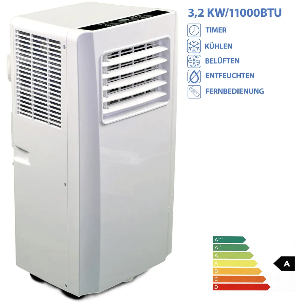 JUNG AIR TV05 Mobiles Klimagerät Mit Fernbedienung + Abluft-Schlauch - 3,2 KW/11000 BTU - STROMSPAREND, GERÄUSCHARM -100m³ Raum Kühlung, Klimaanlage Mobil Leise, Weiß 3 JUNG AIR TV05 Mobiles Klimagerät Mit Fernbedienung + Abluft-Schlauch - 3,2 KW/11000 BTU - STROMSPAREND, GERÄUSCHARM -100m³ Raum Kühlung, Klimaanlage Mobil Leise, Weiß