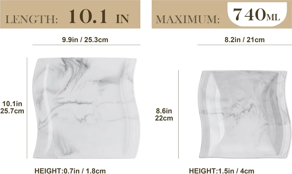 MALACASA, Serie Flora, Marmor Porzellan Tafelservice 12 Teiligen Set Kombiservice Geschirrset Mit Je 6 Speiseteller Und 6 Suppenteller Für 6 Personen 4 MALACASA, Serie Flora, Marmor Porzellan Tafelservice 12 Teiligen Set Kombiservice Geschirrset Mit Je 6 Speiseteller Und 6 Suppenteller Für 6 Personen – Bild 2