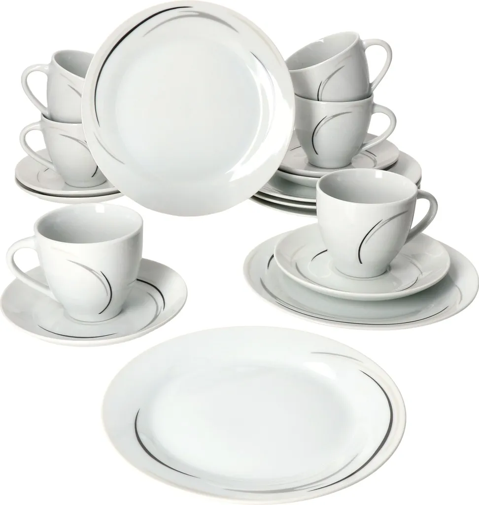 Van Well 18tlg. Kaffee-Service Home Für 6 Personen I 6x Tasse 180ml, 6x Untertasse + 6x Kuchenteller I Porzellan-Geschirr Mit Streifen In Grau, Schwarz & Creme I Kaffeepott, Dessert-Teller 3 Van Well 18tlg. Kaffee-Service Home Für 6 Personen I 6x Tasse 180ml, 6x Untertasse + 6x Kuchenteller I Porzellan-Geschirr Mit Streifen In Grau, Schwarz & Creme I Kaffeepott, Dessert-Teller