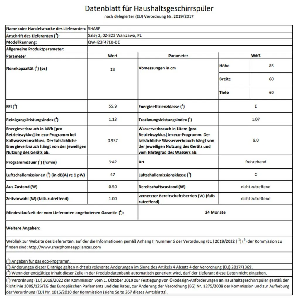 Sharp - QW-I23F47EB-DE - Stand-Geschirrspüler - 60 Cm 10 Sharp - QW-I23F47EB-DE - Stand-Geschirrspüler - 60 Cm – Bild 8