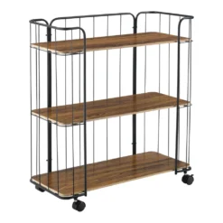 Servierwagen Barwagen Beistellwagen Allzweckwagen Rollwagen 3 Etagen Metall/MDF Schwarz/Eiche Antik [en.casa]