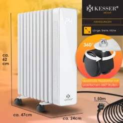 KESSER® Ölradiator 2500W Elektrische Heizung Heizkörper Elektroheizung Energiesparend Mit Display WiFi App & Fernbedienung Touchscreen - Mobil Öl Radiator 24h Timer, Thermostat & Überhitzungsschutz, Farbe:Weiß -Kaufland Verkäufe 0e8cb5dcb1e0151d1ed2c403e3ba6c61
