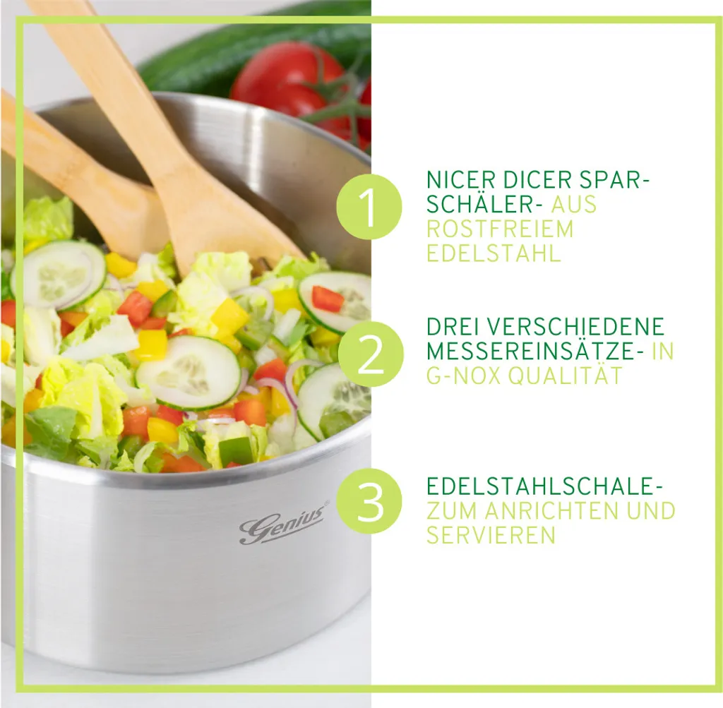 Genius Nicer Dicer Family | Deluxe-Set 13-tlg. | Gemüseschneider | Salatschleuder 5 Genius Nicer Dicer Family | Deluxe-Set 13-tlg. | Gemüseschneider | Salatschleuder – Bild 3