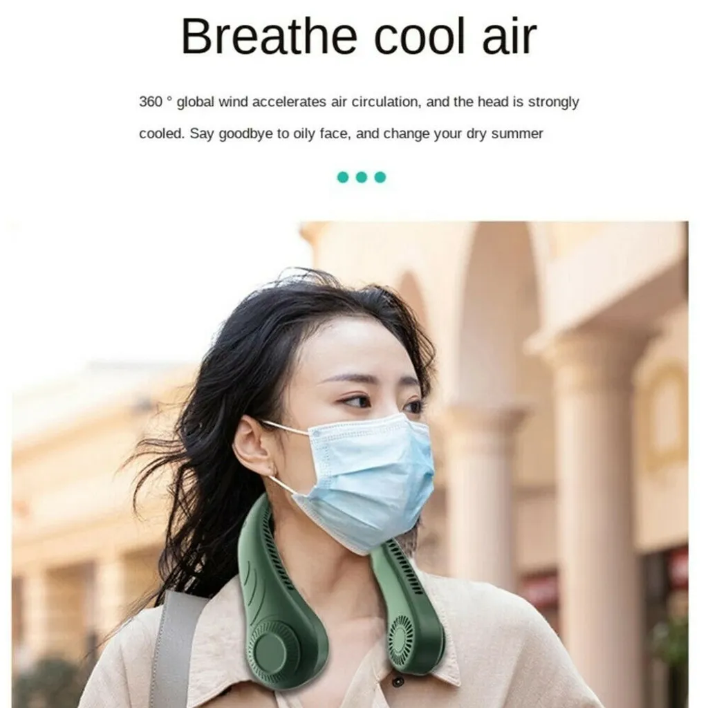 Tragbarer Mini Fan Nackenbügel Klingenloser Hängender Halsventilator Lazy Neck Hanging Cooler USB Wiederaufladbar USB, Grün 7 Tragbarer Mini Fan Nackenbügel Klingenloser Hängender Halsventilator Lazy Neck Hanging Cooler USB Wiederaufladbar USB, Grün – Bild 5