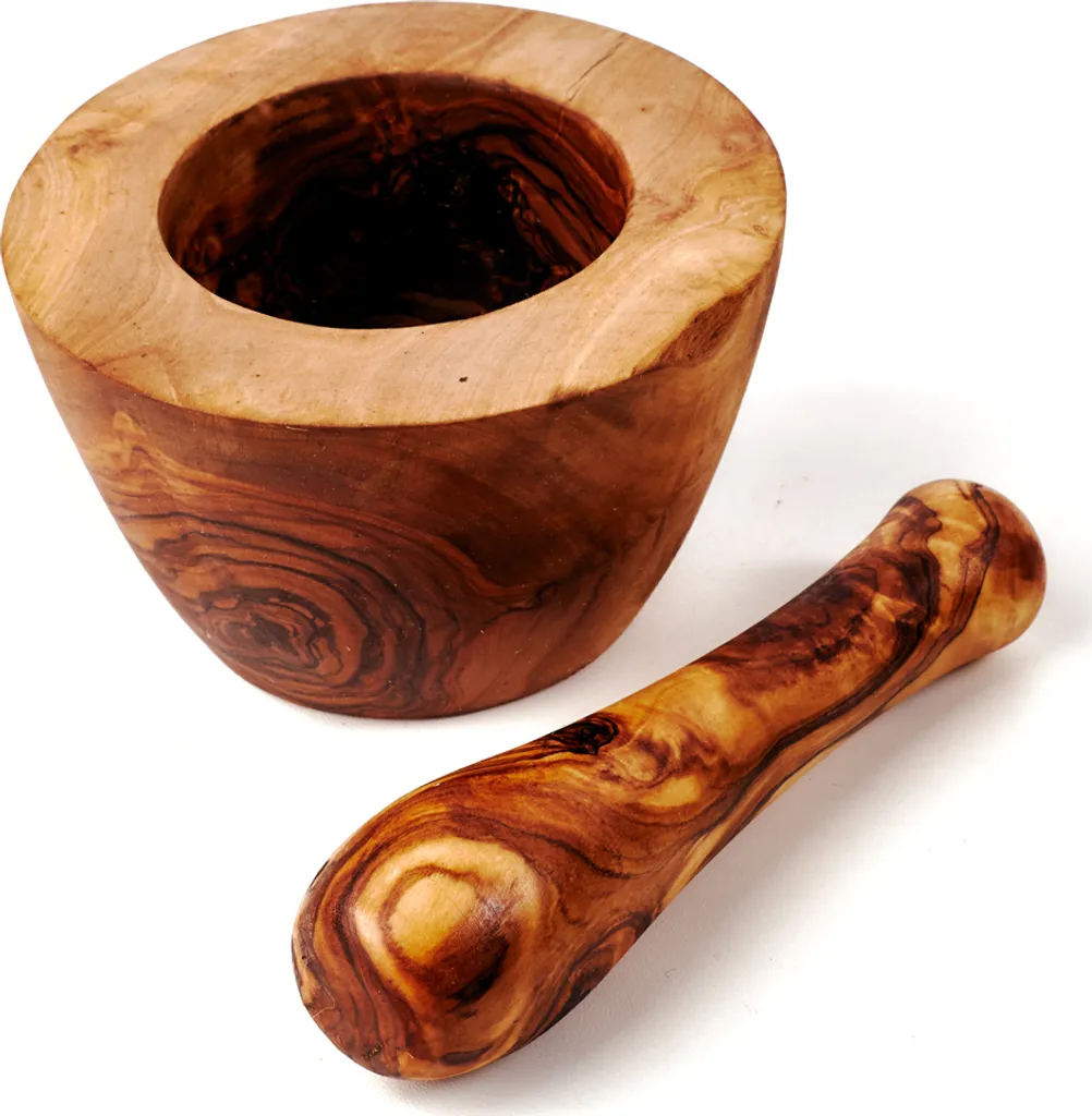Mörser Und Stößel Aus Olivenholz, Glatter Rand 10 Cm 3 Mörser Und Stößel Aus Olivenholz, Glatter Rand 10 Cm
