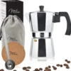Milu Espressokocher (No Induktion) | 2, 3, 6, 9 Tassen | Aluminium Mokkakanne, Espressokanne, Espresso Maker Set Inkl. Untersetzer, Löffel, Bürste (Aluminium, 4 Tassen (300ml) -Kaufland Verkäufe 12b613473803f08a18011d88f6a4123d