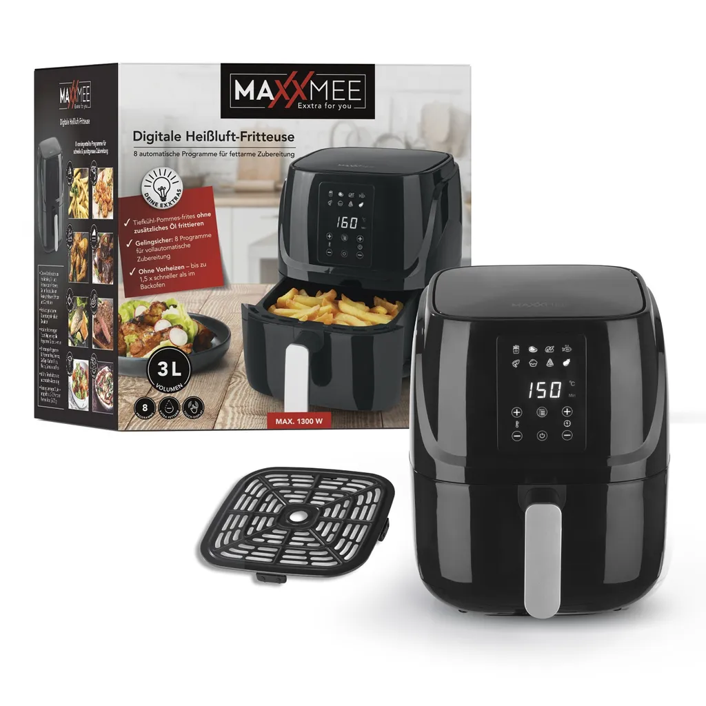 Heißluftfritteuse Fritteuse Fettarm Heißluft 1300W Touch Display Timer Schwarz 8 Heißluftfritteuse Fritteuse Fettarm Heißluft 1300W Touch Display Timer Schwarz – Bild 6