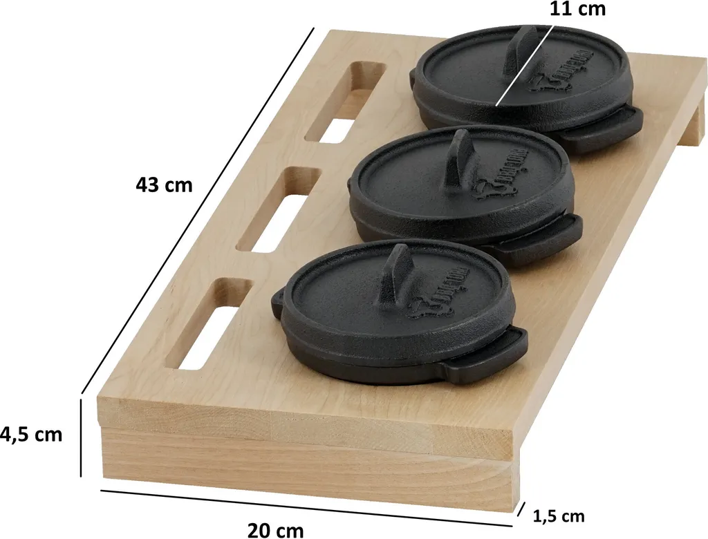 BBQ-Toro Mini Dutch Oven Set Mit Holzunterlage | 3 X Ø 11 Cm | Gusseisen Töpfe 6 BBQ-Toro Mini Dutch Oven Set Mit Holzunterlage | 3 X Ø 11 Cm | Gusseisen Töpfe – Bild 4