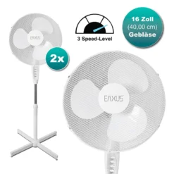 2 Stück Standventilator Ventilator Weiß Höhenverstellbar Oszillierend Doppelpack Kühler Raum-Lüfter Luft-Erfrischer Lüftung Luft-Entfeuchter