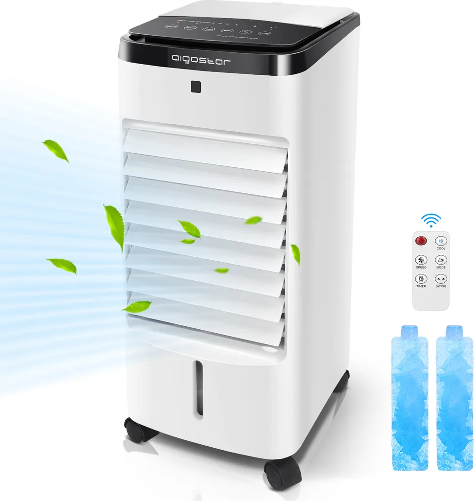 Aigostar 3,5L Mobiler Luftkühler 4-in-1 Mit 3 Stufen, LED Anzeige, Klima Ventilator Mit Fernbedienung, Mobiles Klimagerät Ohne Abluftschlauch Inkl. Timer & Oszillation Aircooler (Weiß/Schwarz) 3 Aigostar 3,5L Mobiler Luftkühler 4-in-1 Mit 3 Stufen, LED Anzeige, Klima Ventilator Mit Fernbedienung, Mobiles Klimagerät Ohne Abluftschlauch Inkl. Timer & Oszillation Aircooler (Weiß/Schwarz)