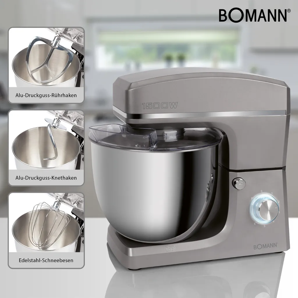 Bomann Knetmaschine KM 6036 CB Titan, 10 Liter Edelstahlschüssel, 6,5 Kg, NEU 4 Bomann Knetmaschine KM 6036 CB Titan, 10 Liter Edelstahlschüssel, 6,5 Kg, NEU – Bild 2