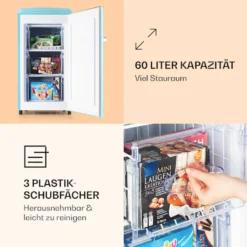 Klarstein Laika 60L Gefrierschrank , 60 Liter , 4-Sterne-Gefrierfach , 3 Schubladen , Temperatur: -18 Bis 0 °C , 5-stufiger Thermostat , 41 DB , Retro-Look -Kaufland Verkäufe 18959f56992a5fcb31540b00ab4eb80e