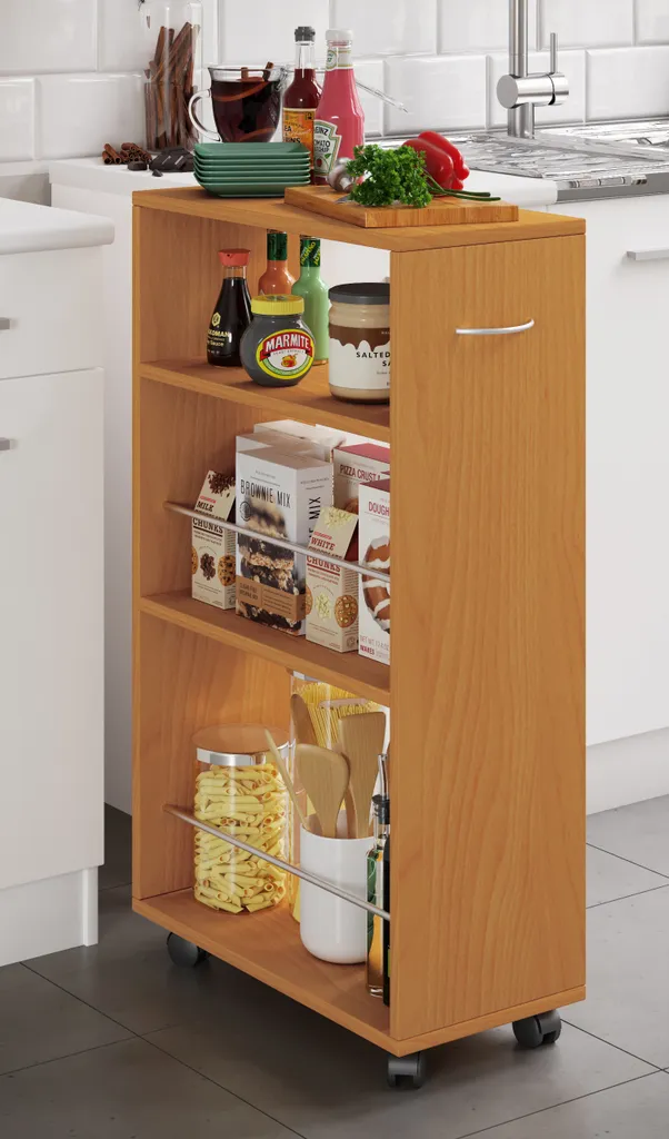 VCM Holz Küchenwagen Servierwagen Rollwagen Nischenschrank Rollbar Rollen Tusal Buche 4 VCM Holz Küchenwagen Servierwagen Rollwagen Nischenschrank Rollbar Rollen Tusal Buche – Bild 2