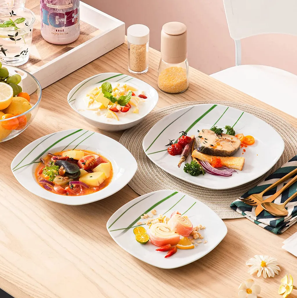 VEWEET Porzellan Tafelservice 'Aviva' 100-teilig Set, Kombiservice Mit Dessertteller, Speiseteller, Suppenteller, Müslischalen, Kaffeebecher, Kaffeetassen Set, Eierbecher, Milch- Und Zuckerset 4 VEWEET Porzellan Tafelservice 'Aviva' 100-teilig Set, Kombiservice Mit Dessertteller, Speiseteller, Suppenteller, Müslischalen, Kaffeebecher, Kaffeetassen Set, Eierbecher, Milch- Und Zuckerset – Bild 2