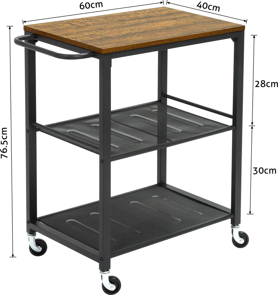 Meerveil Vintage Servierwagen Auf 4 Rollen, Küchenwagen Mit 3 Ebenen, Küchenregal Aus Stabiles Metallgestell, , Rollewagen Mit 2 Gitterebenen, Nachttisch 6 Meerveil Vintage Servierwagen Auf 4 Rollen, Küchenwagen Mit 3 Ebenen, Küchenregal Aus Stabiles Metallgestell, , Rollewagen Mit 2 Gitterebenen, Nachttisch – Bild 4