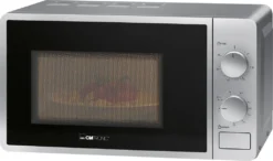 Clatronic Mikrowelle Mit Grill MWG 792, 700 Watt Mikrowellen- + 800 Watt Grillleistung, 30 Minuten-Timer Mit Endsignal, 20 Liter Garraum Mit Beleuchtung, Silber