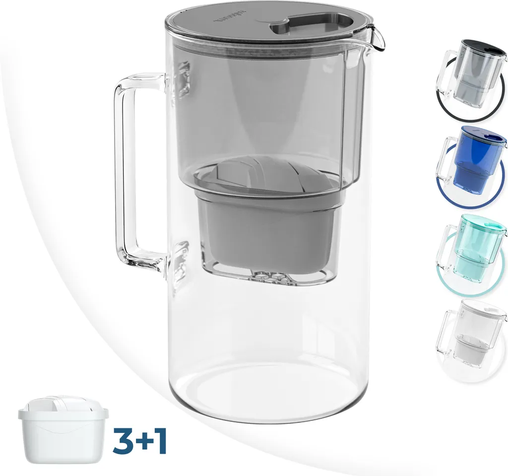Wessper Glas Wasserfilter 2,5 L Mit 4 Filterkartuschen, Kompatibel Mit Brita Maxtra -Grau 3 Wessper Glas Wasserfilter 2,5 L Mit 4 Filterkartuschen, Kompatibel Mit Brita Maxtra -Grau
