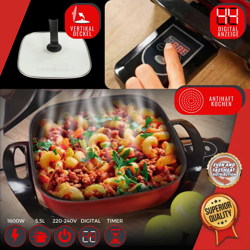 Starlyf®Digital Cooker - XXL Elektrische Bratpfanne Mit Digitalem Thermostat Und Temperaturanzeige, 1600 Watt, 5,5 Liter Fassungsvermögen, Partypfanne - Aus Der TV Werbung 7 Starlyf®Digital Cooker - XXL Elektrische Bratpfanne Mit Digitalem Thermostat Und Temperaturanzeige, 1600 Watt, 5,5 Liter Fassungsvermögen, Partypfanne - Aus Der TV Werbung – Bild 5
