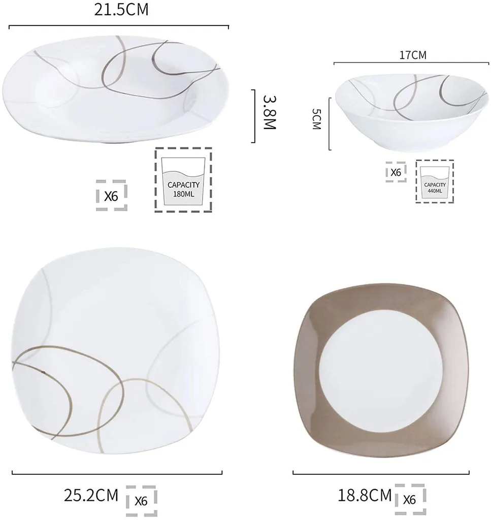 VEWEET Tafelservice 'Nikita' Aus Porzellan, 24 Teilig Geschirrset Beinhatlet Müslischalen, Dessertteller, Speiseteller Und Suppenteller, Geschirrservice Für 6 Personen 4 VEWEET Tafelservice 'Nikita' Aus Porzellan, 24 Teilig Geschirrset Beinhatlet Müslischalen, Dessertteller, Speiseteller Und Suppenteller, Geschirrservice Für 6 Personen – Bild 2