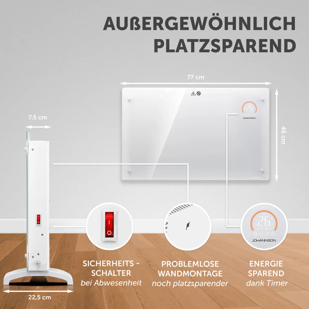 Johannson Elektroheizung Mit Thermostat Aurora | Heizstrahler Innenraum | Heizung Elektrisch Energiesparend | Elektroheizkörper | Konvektor Heizung 2000W | Elektrische Heizung | Leiser Als Heizlüfter - Weiß 6 Johannson Elektroheizung Mit Thermostat Aurora | Heizstrahler Innenraum | Heizung Elektrisch Energiesparend | Elektroheizkörper | Konvektor Heizung 2000W | Elektrische Heizung | Leiser Als Heizlüfter - Weiß – Bild 4
