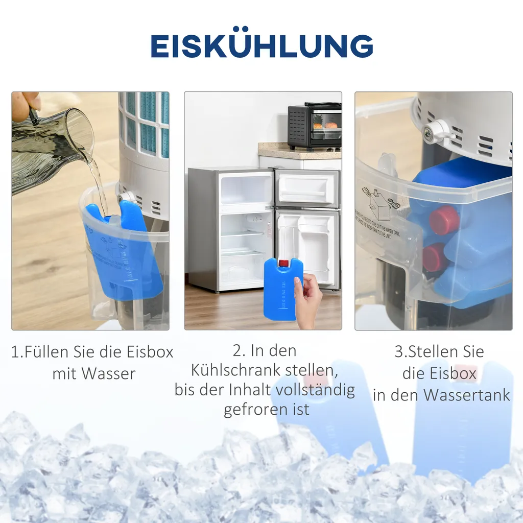 HOMCOM Luftkühler Mit Wasserkühlung Fernbedienung Turmventilator Standventilator Mit Luftbefeuchtung Klimagerät 8h Timer Nutzungsraum 20㎡ 60W ABS Weiß Ø30 X 100,8H Cm 9 HOMCOM Luftkühler Mit Wasserkühlung Fernbedienung Turmventilator Standventilator Mit Luftbefeuchtung Klimagerät 8h Timer Nutzungsraum 20㎡ 60W ABS Weiß Ø30 X 100,8H Cm – Bild 7