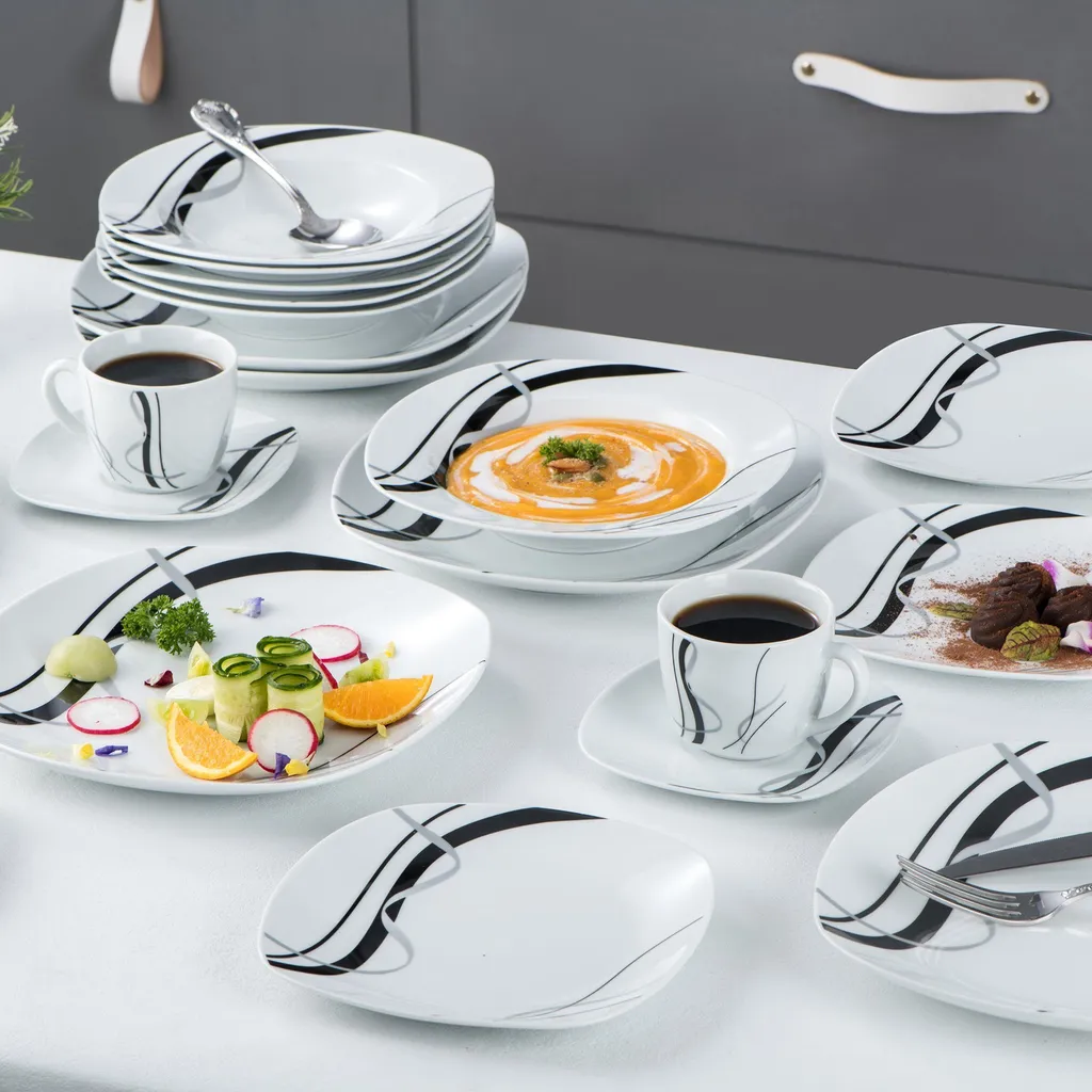 VEWEET, Serie 'Fiona', 100-teilig Porzellan Tafelservice Set, Kombiservice Mit Dessertteller, Speiseteller, Suppenteller, Müslischalen, Kaffeebecher, Kaffeetassen Set, Eierbecher, Milch- Und Zuckerset 5 VEWEET, Serie 'Fiona', 100-teilig Porzellan Tafelservice Set, Kombiservice Mit Dessertteller, Speiseteller, Suppenteller, Müslischalen, Kaffeebecher, Kaffeetassen Set, Eierbecher, Milch- Und Zuckerset – Bild 3
