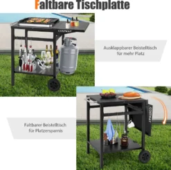COSTWAY Grilltisch Mit Klappbarer Tischplatte, Beweglicher Campingtisch Mit 2 Ablagen & 4 Haken, Metall Grillwagen Für Außenbereich, Rollwagen Zum Grillen & Outdoorküche, Zubereitungswagen Schwarz -Kaufland Verkäufe 1fdb9adeb44386d2cf0a26621127a304