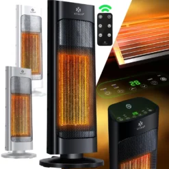 KESSER® Heizlüfter Mit Fernbedienung Energiesparend Leise 2000W Keramik Heizstrahler Standheizstrahler 15-30°C - Schnellheizer Mit 80° Oszillationsfunktion 24h Timer Heizung Turmheizstrahler, Farbe:Grau