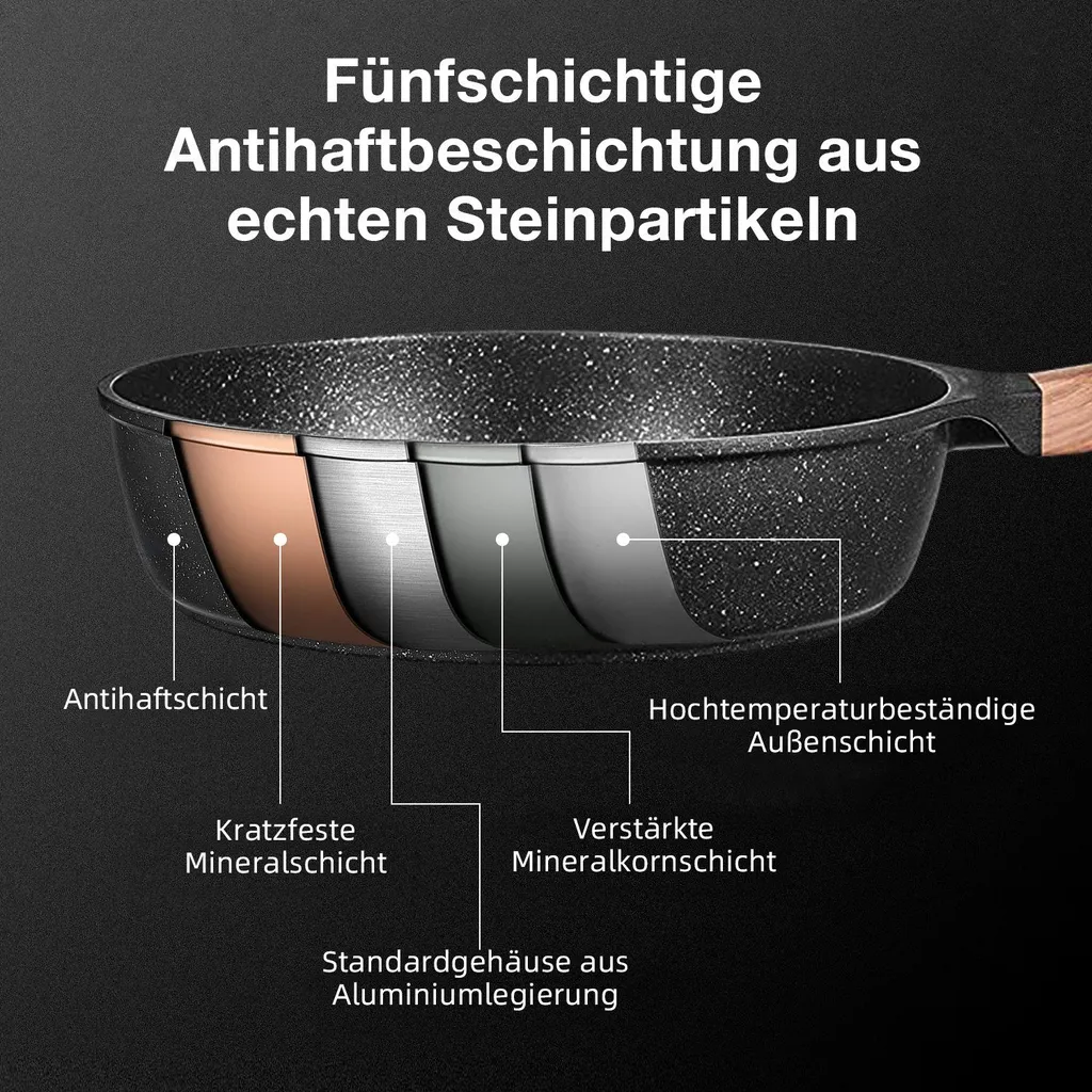 Daynee Antihaft Bratpfanne 28cm Bratpfanne Induktion Mit Echten Steinpartikeln Pfanne Mit Deckel Bratpfanne Geeignet Für Induktion, Gasherde, Elektro 9 Daynee Antihaft Bratpfanne 28cm Bratpfanne Induktion Mit Echten Steinpartikeln Pfanne Mit Deckel Bratpfanne Geeignet Für Induktion, Gasherde, Elektro – Bild 7