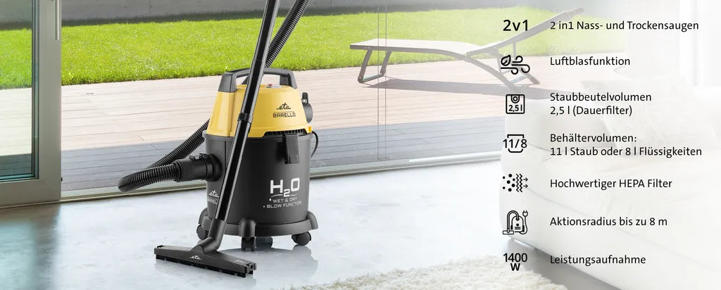 ETA Nass-Trocken-Sauger BARELLO ETA422290000, 1400 Watt, Beutellos, Staubbeutelvolumen 2,5 L, HEPA Filter, Aktionsradius Bis Zu 8 M 5 ETA Nass-Trocken-Sauger BARELLO ETA422290000, 1400 Watt, Beutellos, Staubbeutelvolumen 2,5 L, HEPA Filter, Aktionsradius Bis Zu 8 M – Bild 3