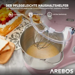AREBOS Retro Küchenmaschine 1800W, Knetmaschine Mit 6L Edelstahl-Rührschüssel, Geräuscharm, 6 Geschwindigkeiten, Rosa -Kaufland Verkäufe 20eff289881ec01e1fca914cb4209b42