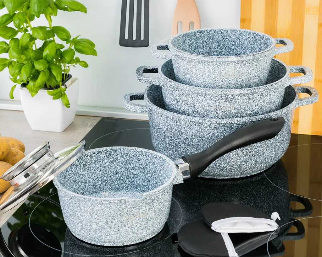 Graue Töpfe Und Kasserolle Mit Marmorbeschichtung 18 Graue Töpfe Und Kasserolle Mit Marmorbeschichtung – Bild 16