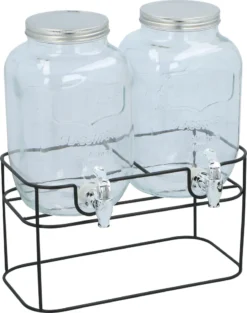 Cuisine Elegance Getränkespender Mit Ständer 2 X 4 Liter - Cocktails, Wasserspender, Saftspender, Karaffe, Glas Zapfhahn - Transparent/Schwarz